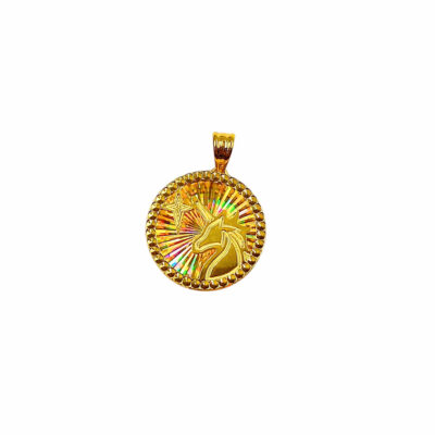 916 Gold Unicorn Round Pendant (Rainbow)