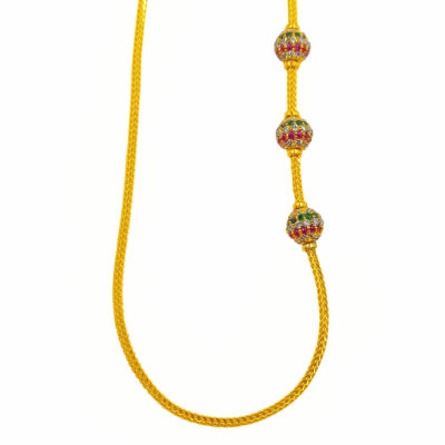 916 Gold Thali Chain With Mugappu ( 3 Mix Zirconia Ball ) - 2 Pounds