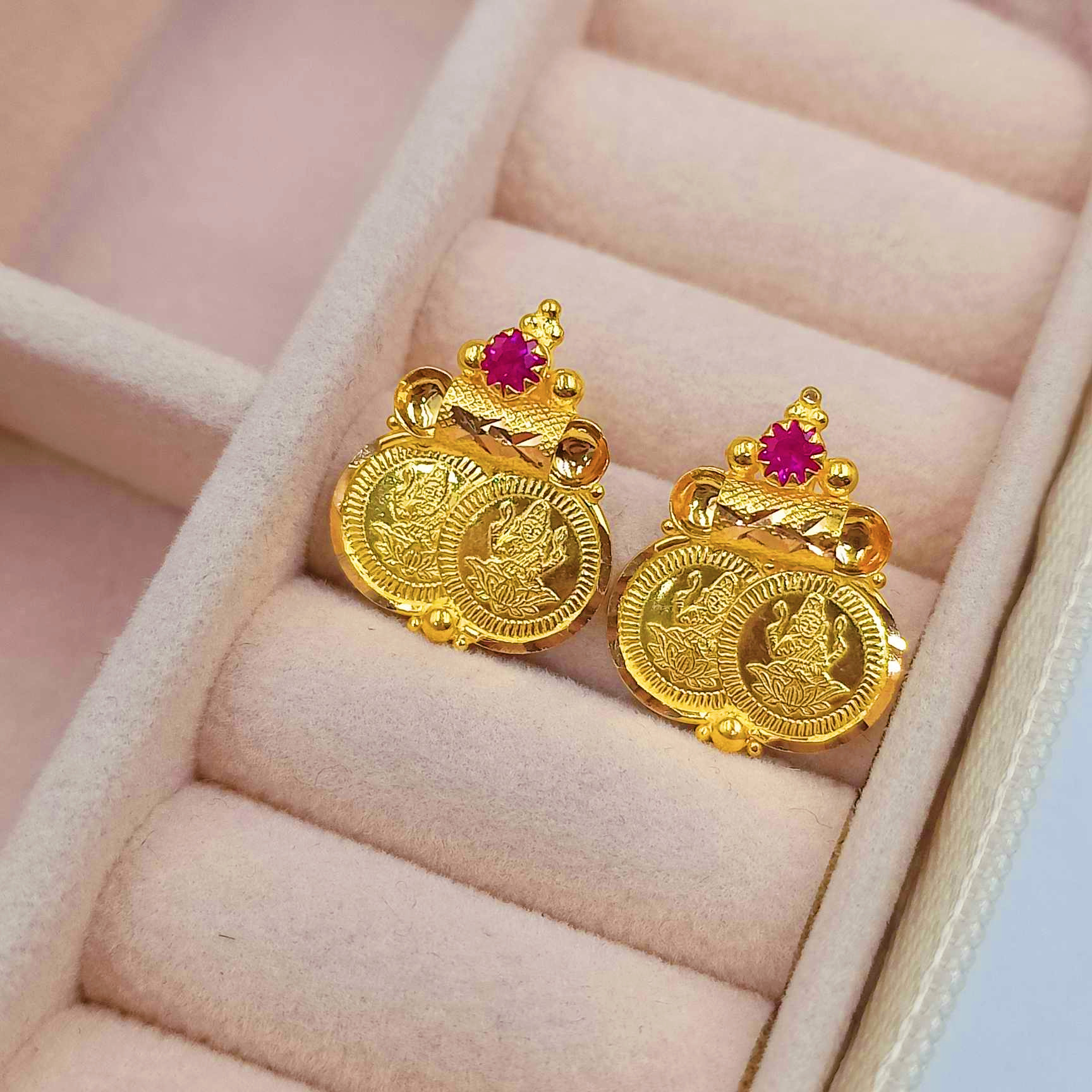 916 Gold Lakshmi Coin Stud Earrings