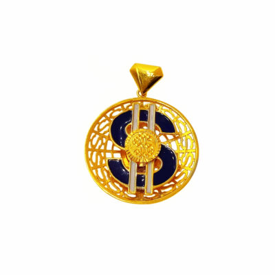 916 Gold Spinnable Big Blue Dollar Sign Pendant