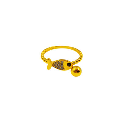 916 Gold Fish Ring with Dangling Ball
