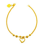 916 Gold Hollow Rope with Dangling Heart Bracelet