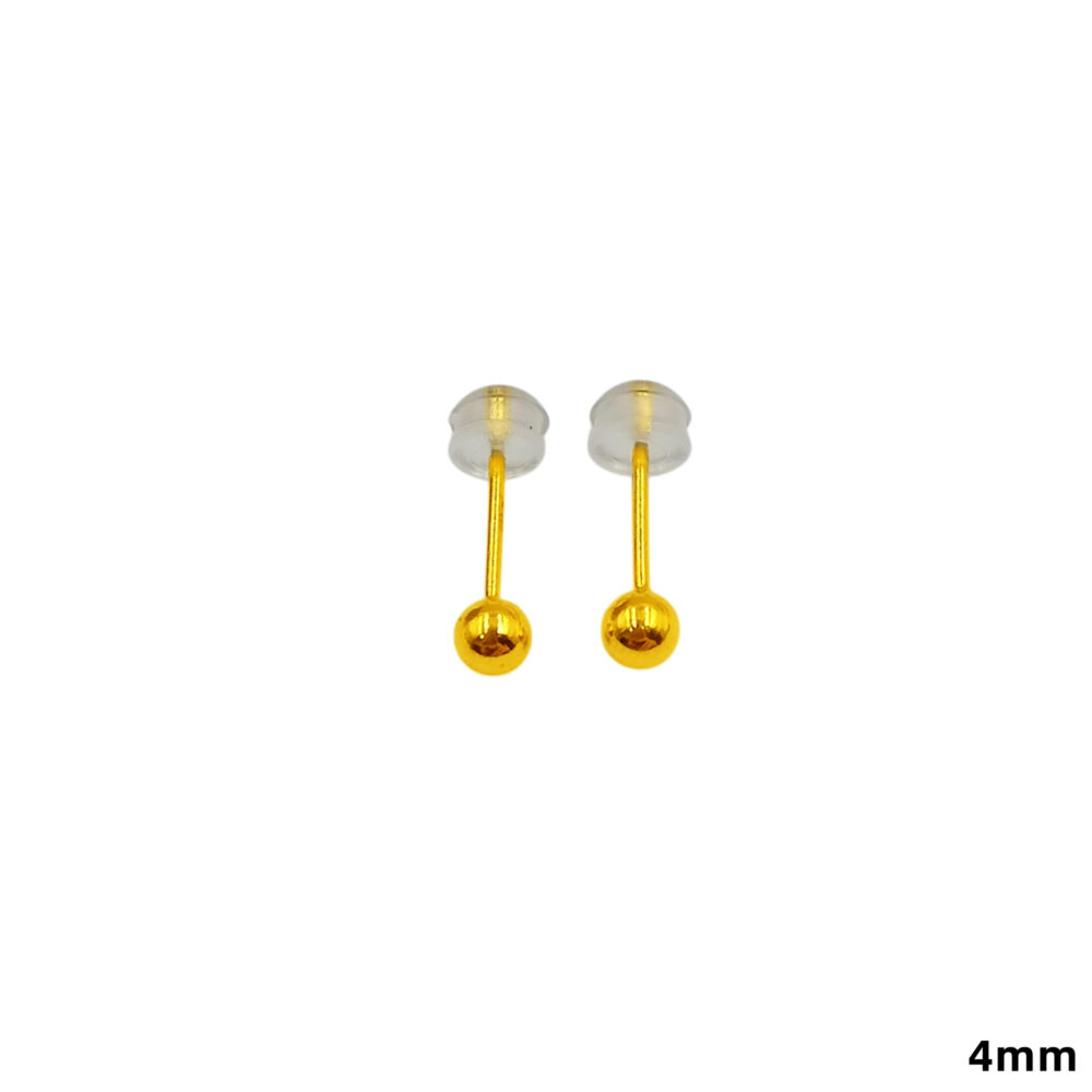 999 Pure Gold Plain Ball Stud Earrings ( 3mm | 4mm ) - Image 3