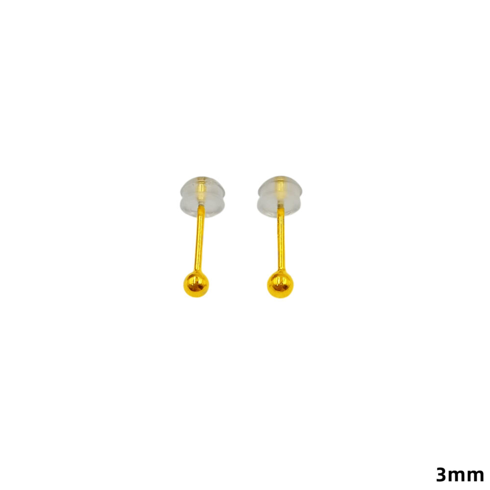 999 Pure Gold Plain Ball Stud Earrings ( 3mm | 4mm ) - Image 2