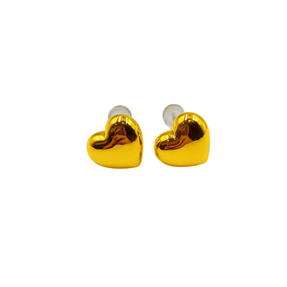 999 Pure Gold Plain Heart Stud Earrings