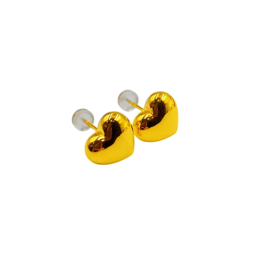 999 Pure Gold Plain Heart Stud Earrings - Image 2