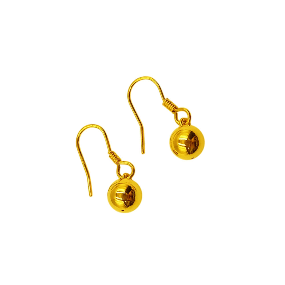 999 Pure Gold Dangling Plain Ball Hook Earrings (8mm) - Image 2