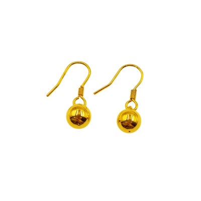 999 Pure Gold Dangling Plain Ball Hook Earrings (8mm)