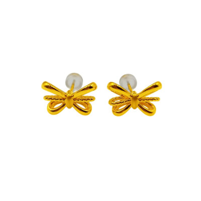 999 Pure Gold Ribbon Tie Stud Earrings