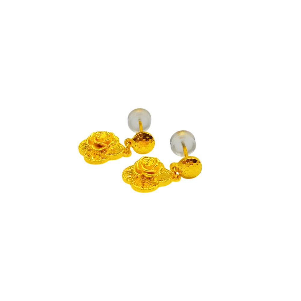 999 Pure Gold Dangling Bling Bling Rose Stud Earrings - Image 2