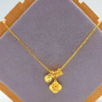 999 Pure Gold Bling Bling Rose with Dangling Heart Polo Necklace