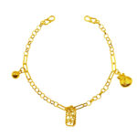 916 Gold Dangling Charms Baby Anklet (Bell , Intelligence 聪明, Lucky Bag)