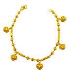 916 Gold Dangling 5 Hearts With Ball Tube Bracelet