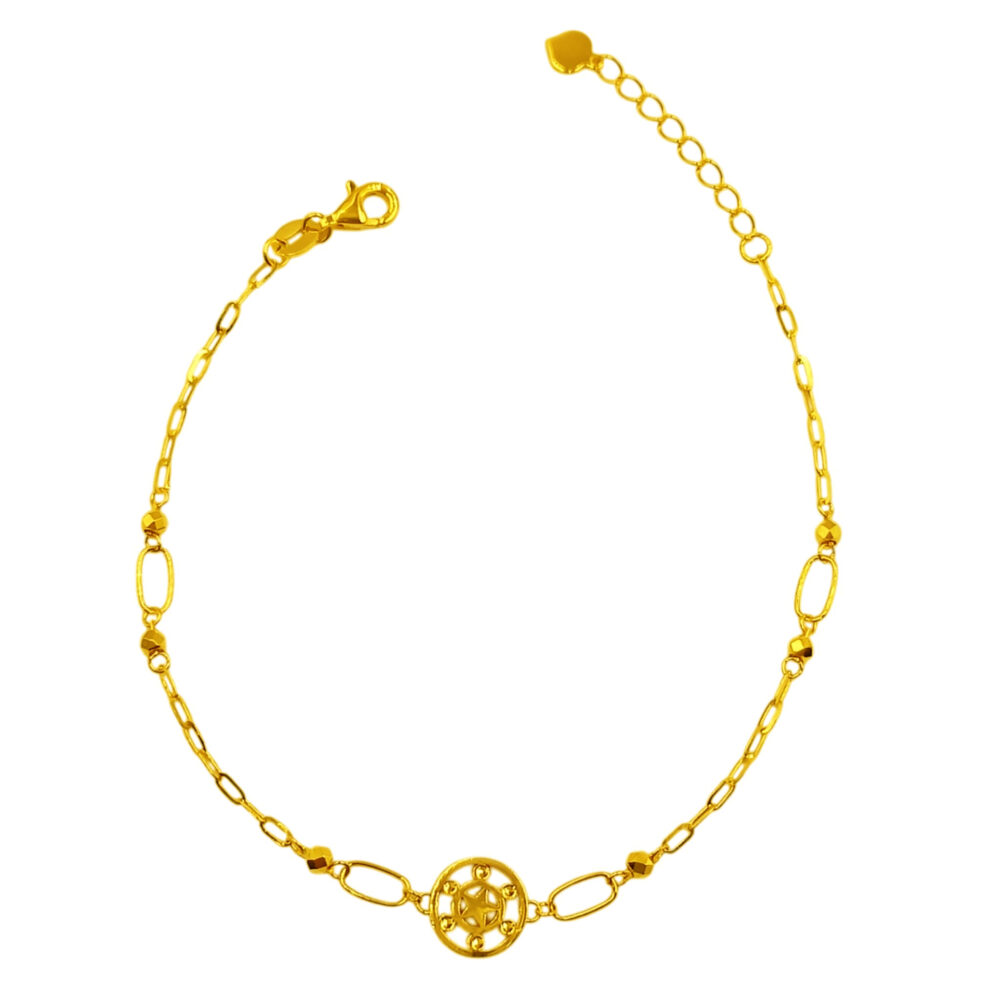 916 Gold Round Star with Ball Paperclip Bracelet