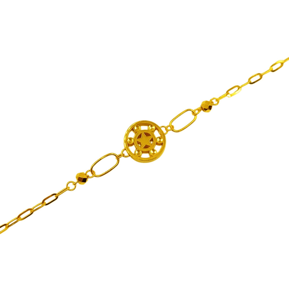 916 Gold Round Star with Ball Paperclip Bracelet - Image 2
