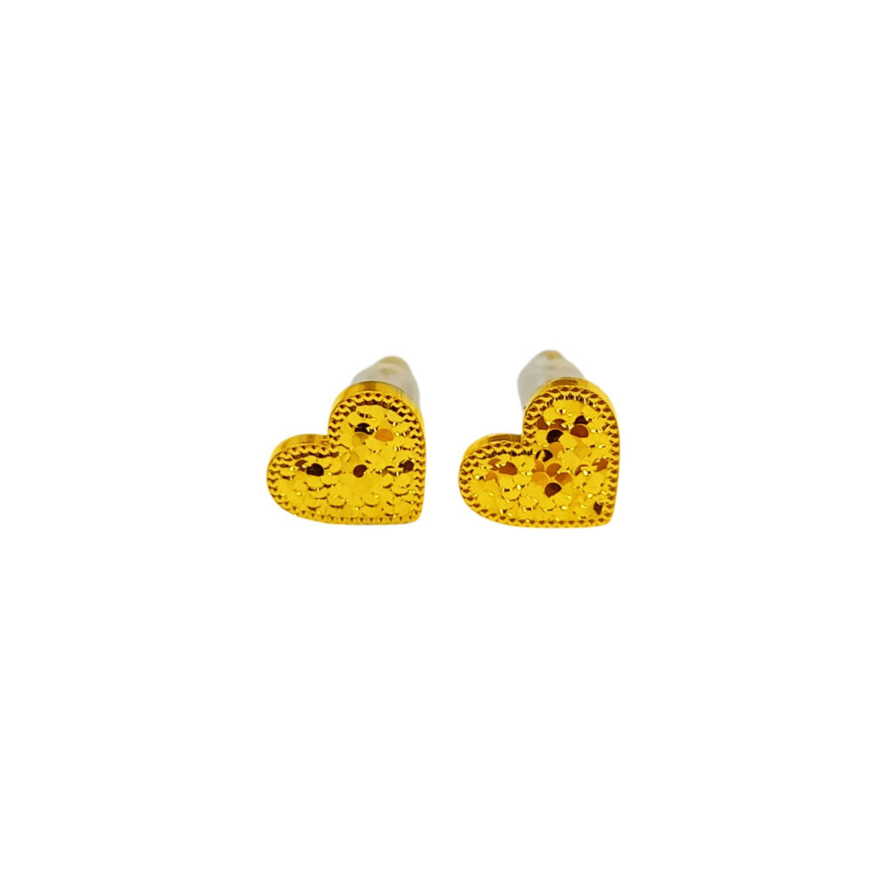 999 Pure Gold Bling Bling Heart Stud Earrings