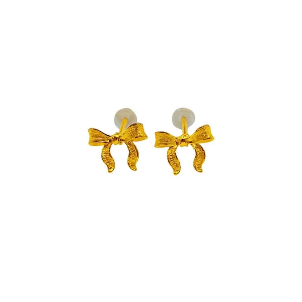 999 Pure Gold Ribbon Tie Stud Earrings