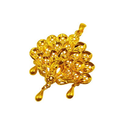 999 Pure Gold Peacock Pendant with Dangling Waterdrop
