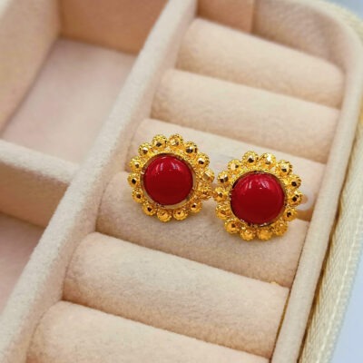 916 Gold Bombay Coral Stud Earrings