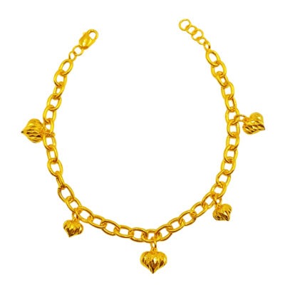 916 Gold Dangling 5 Heart Link Bracelet