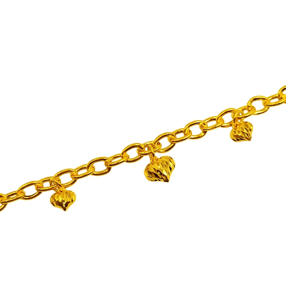 916 Gold Dangling 5 Heart Link Bracelet - Image 2