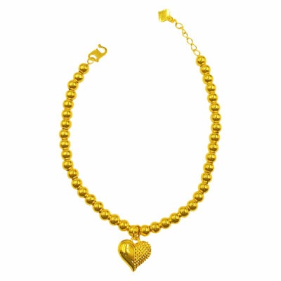 916 Gold Hollow Plain Ball with Dangling Heart Bracelet
