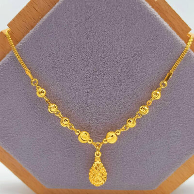 916 Gold Dangling Waterdrop With Ball Fox Tail Chain Necklace
