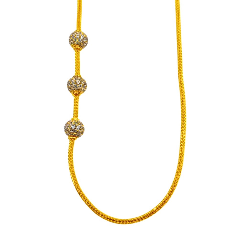 916 Gold Thali Chain With Mugappu ( White Zirconia Ball ) - 2 Pounds