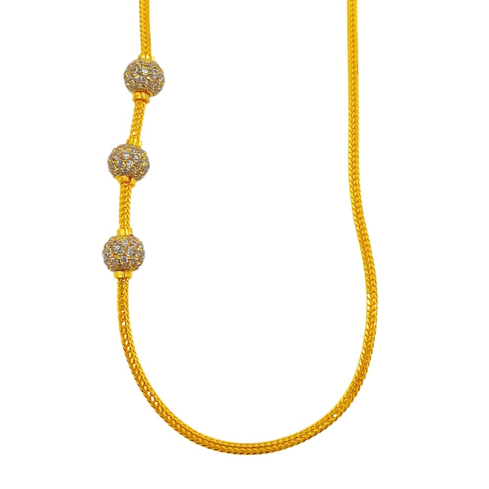 916 Gold Thali Chain With Mugappu ( 3 White Zirconia Ball ) - 3 Pounds
