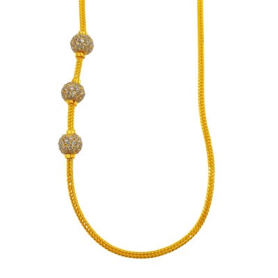 916 Gold Thali Chain With Mugappu ( 3 White Zirconia Ball ) - 3 Pounds