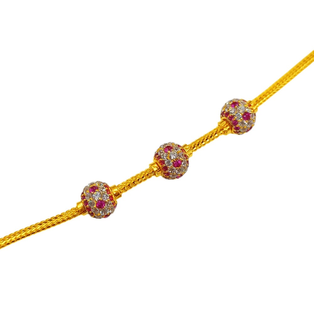 916 Gold Thali Chain With Mugappu ( Red & White Zirconia Ball ) - 3 Pounds - Image 2
