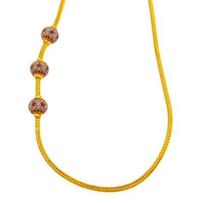 916 Gold Thali Chain With Mugappu ( Red & White Zirconia Ball ) - 3 Pounds