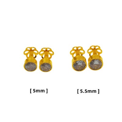 916 Gold White Zirconia Round Stud Earrings ( 5mm | 5.5mm)