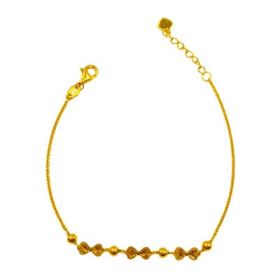 916 Gold Ribbon Tie Honeycomb with Plain Ball Bracelet