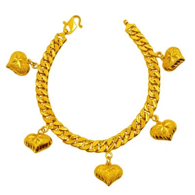 916 Gold Hollow Cowboy with Dangling Sandy Heart Bracelet