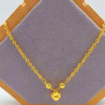 916 Gold Dangling Sandy Heart with Ball Sunflower Necklace