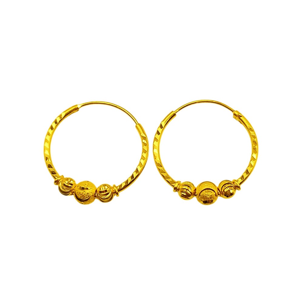 916 Gold 3 Ball Hoop Earrings