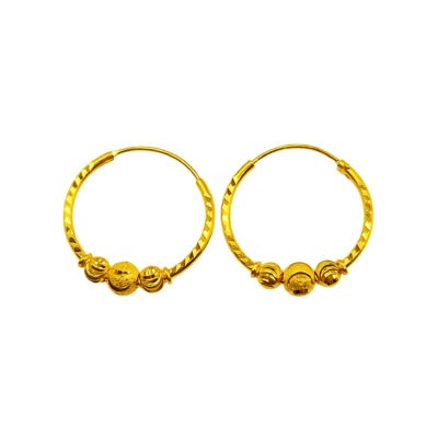 916 Gold 3 Ball Hoop Earrings