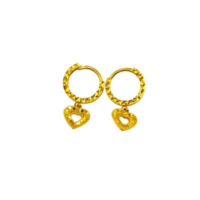 916 Gold Dangling Bling Bling Heart Clip Earrings