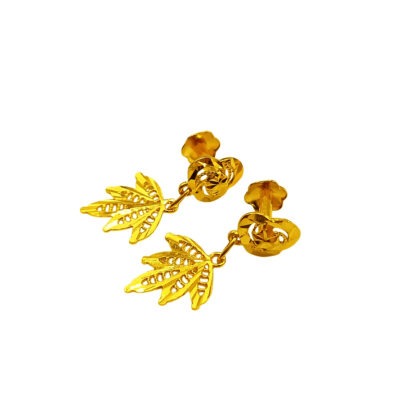 916 Gold Dangling Leaf Stud Earrings