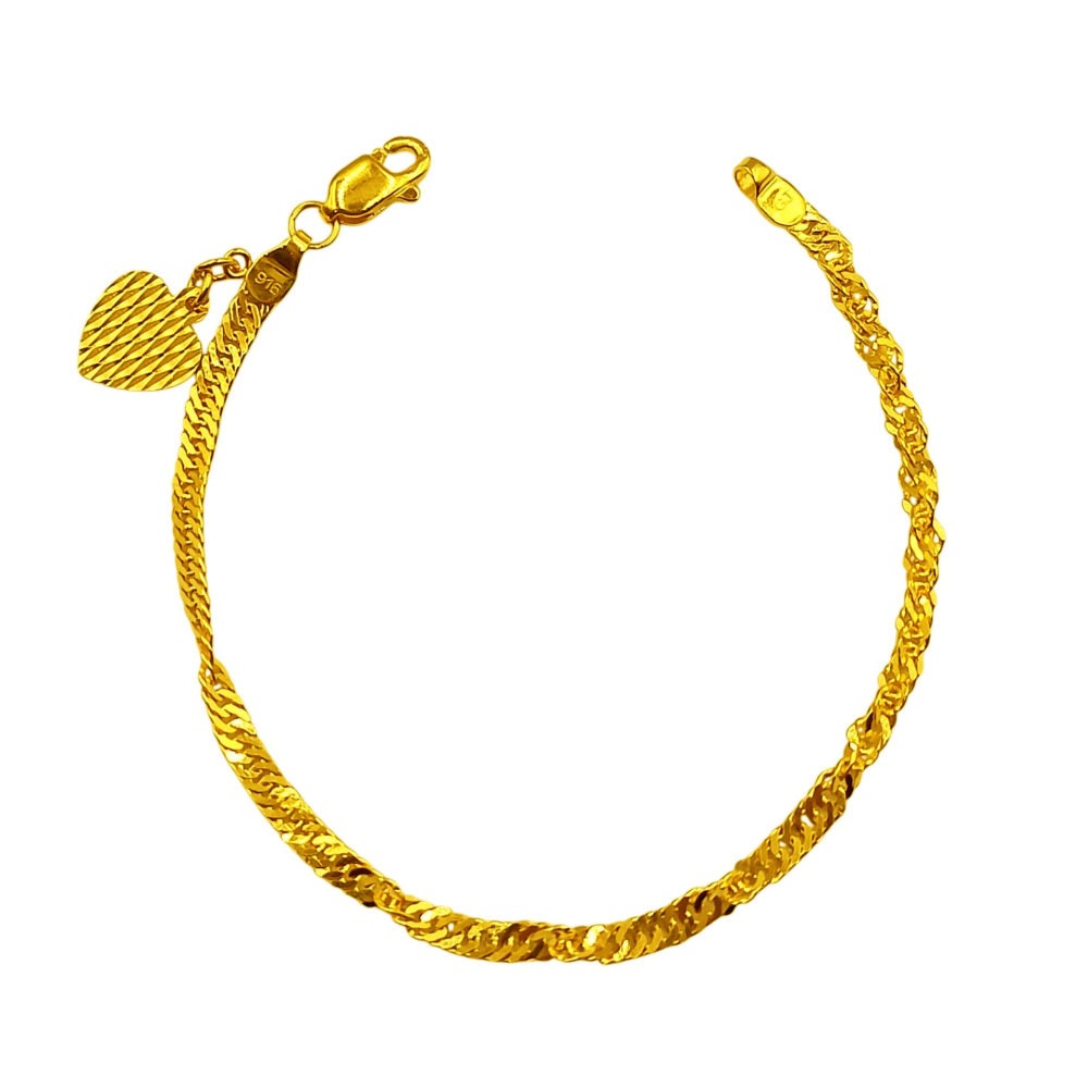916 Gold Disco Bracelet with Dangling Heart (3mm)