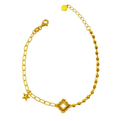 916 Gold Clover Honeycomb with Dangling Star Honeycomb Bracelet