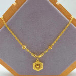 916 Gold Hollow Rope Dangling Hexagon with Fancy Ball Tube Necklace