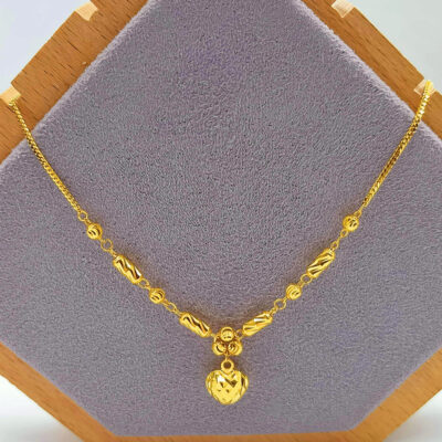 916 Gold Dangling Heart with Ball Tube Tankou Necklace