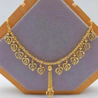 916 Gold Dangling Casting Hearts with Ball Necklace