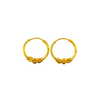 916 Gold 3 Ball Hoop Earrings
