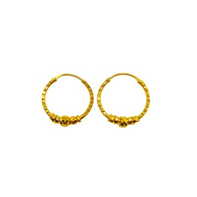 916 Gold 3 Ball Hoop Earrings