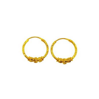 916 Gold 3 Ball Hoop Earrings