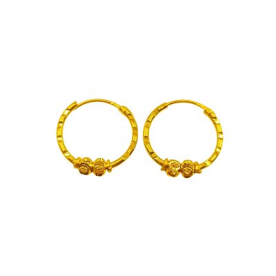 916 Gold 2 Ball Hoop Earrings