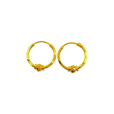 916 Gold 1 Ball Hoop Earrings
